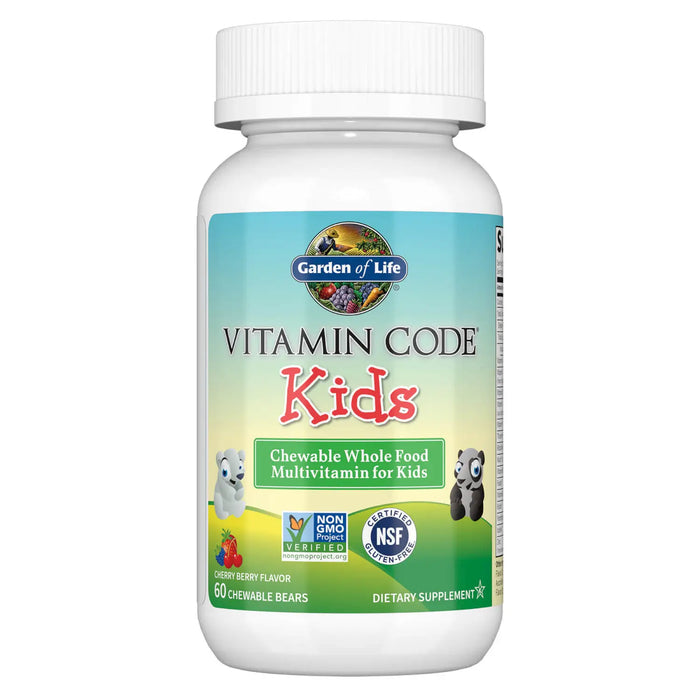 Garden of Life Vitamin Code Kids, kaubares Vollwert-Multivitamin für Kinder, Kirschbeere – 60 kaubare Bärchen
