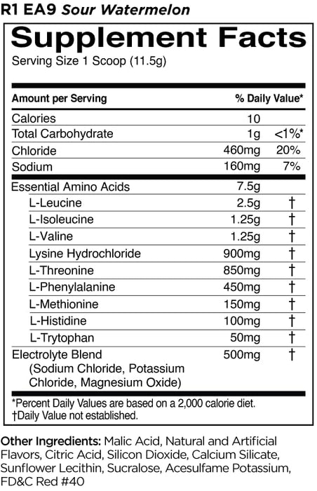 Rule One Essential Amino 9, Sour Watermelon (EAN 196671009654) 345g