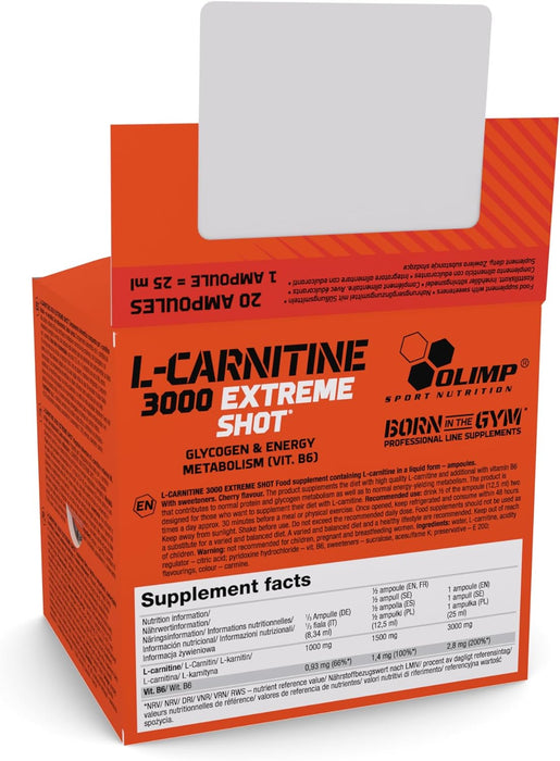 Olimp Nutrition L-Carnitin 3000 Extreme Shot, Kirsche – 20 x 25 ml.