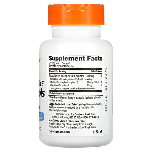 Doctor's Best Tocotrienols, 50mg - 60 softgels - Health and Wellbeing at MySupplementShop by Doctor's Best