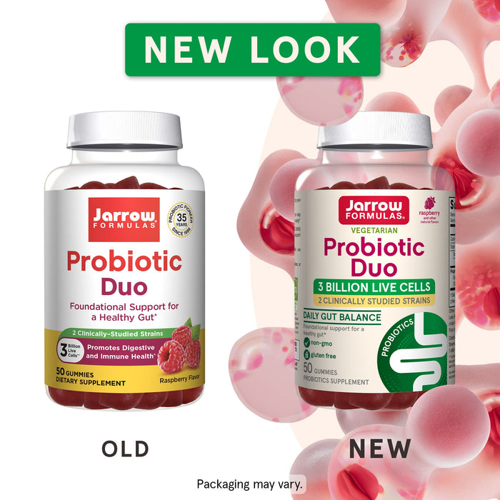 Jarrow Formulas Probiotic Duo, Raspberry - 60 gummies | High-Quality Bacterial Cultures | MySupplementShop.co.uk