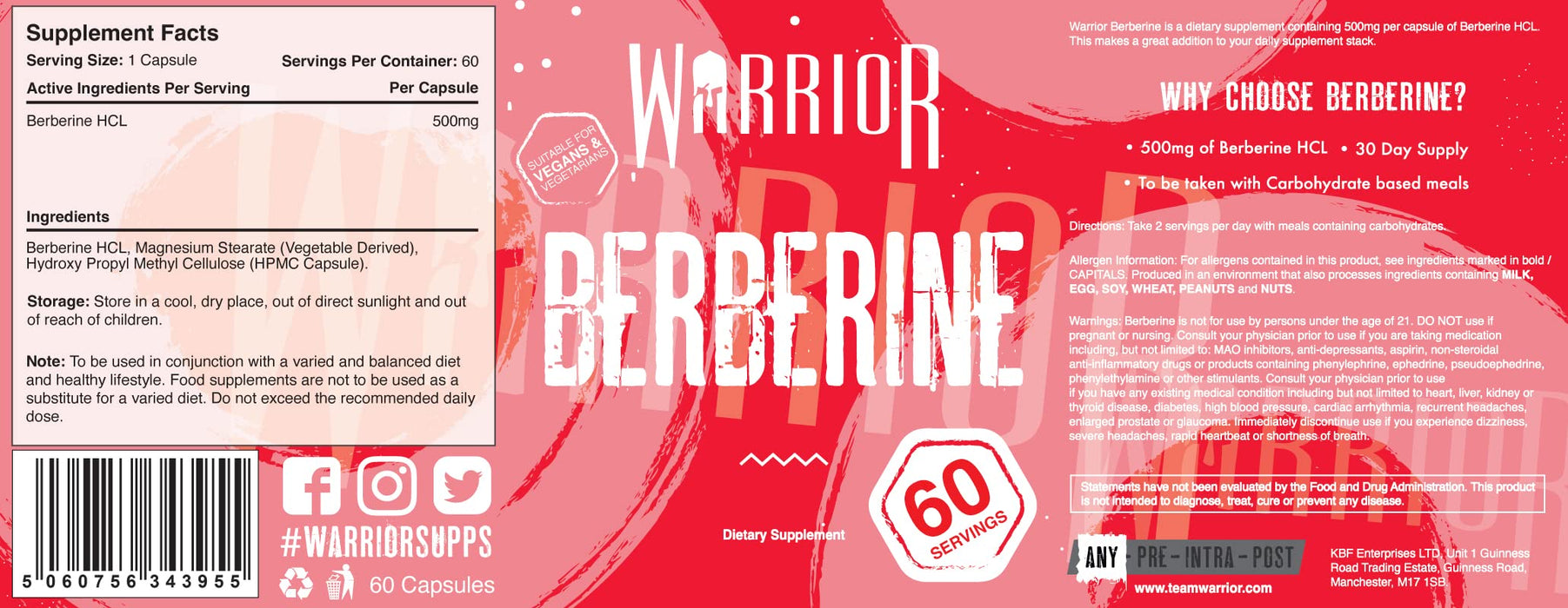 Warrior Berberine - 60 caps | High-Quality Weight Gainers & Carbs | MySupplementShop.co.uk