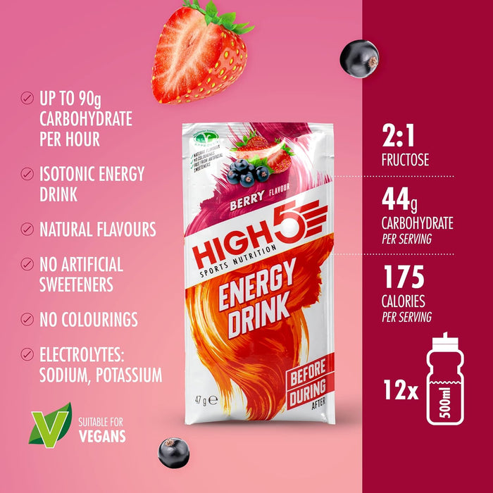 HIGH5 Energy Hydration Drink Erfrischende Mischung aus Kohlenhydraten und Elektrolyten (Beere 12 x 47 g)