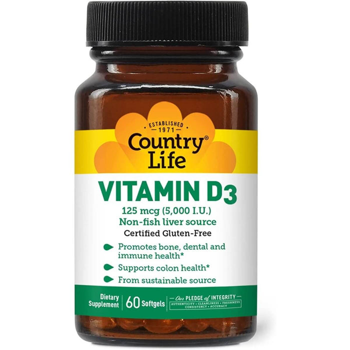 Country Life Vitamin D3 5000iu 60 Softgels - Immune Support at MySupplementShop by Country Life