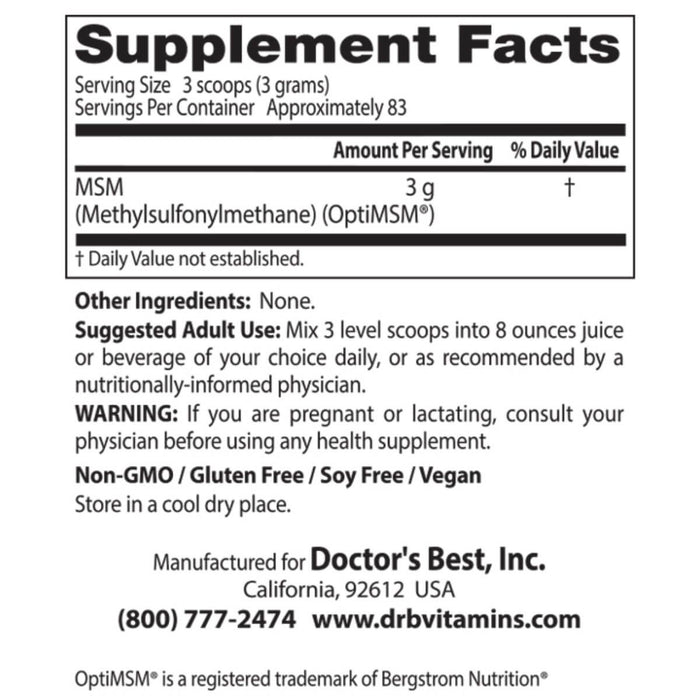 Doctor's Best MSM Powder with OptiMSM 8.8 oz (250 g) | Premium Supplements at MYSUPPLEMENTSHOP