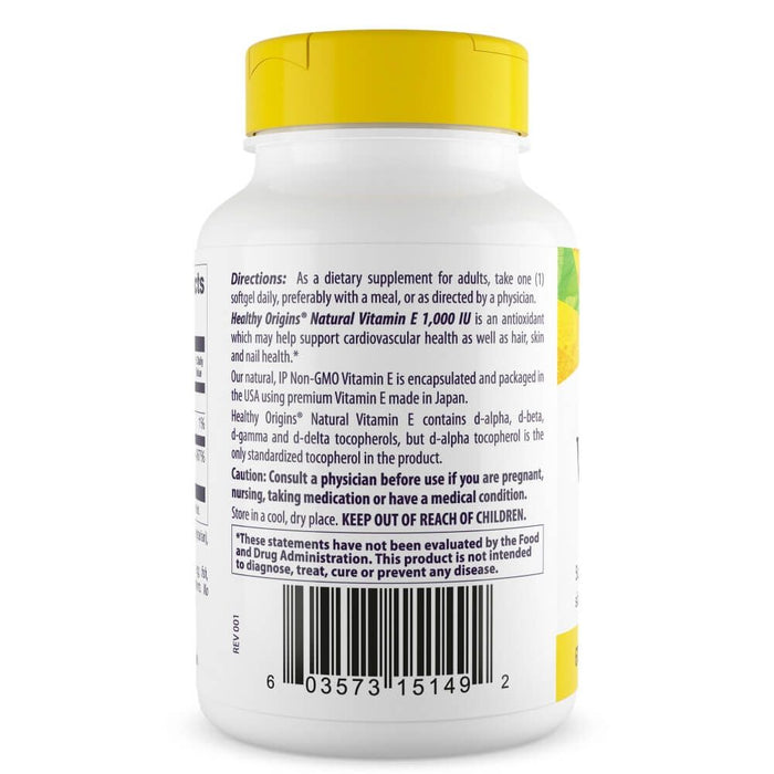 Healthy Origins Vitamin E 1,000iu 60 Softgels | Premium Supplements at MYSUPPLEMENTSHOP