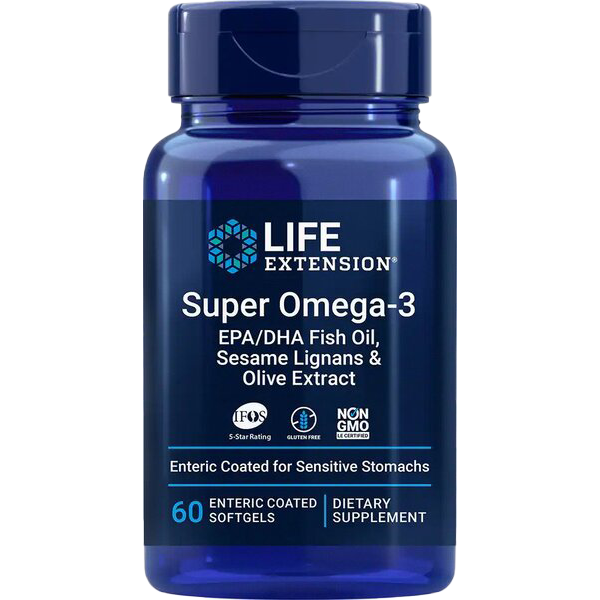 Life Extension Super Omega-3 EPA/DHA mit Sesamlignanen und Olivenextrakt – 60 magensaftresistente Kapseln