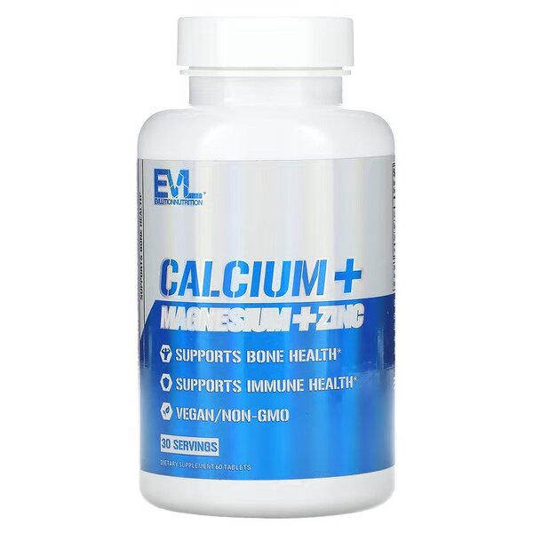 EVLution Nutrition Calcium + Magnesium + Zinc - 60 tablets - Vitamins, Minerals & Supplements at MySupplementShop by EVLution Nutrition