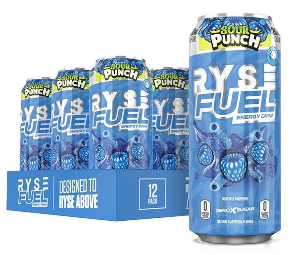 RYSE Fuel Energy Drink, Sour Blue Raspberry 12 x 473 ml