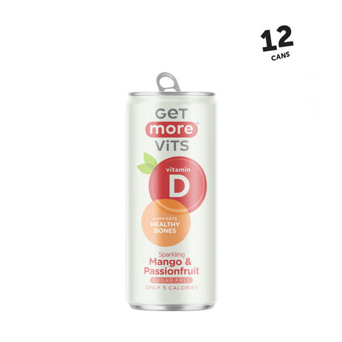 Get More Vits VIT D Can Sparkling Mango & Passionfruit 12 x 330 ml | High-Quality Sports Supplements | MySupplementShop.co.uk