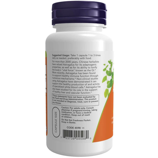 NOW Foods Astragalus Extract 500 mg 90 Veg Capsules - Health and Wellbeing at MySupplementShop by NOW Foods