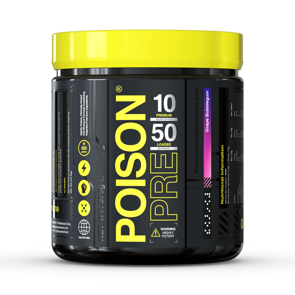 Poison Pre 375g Grape Bubblegum Best Value Pre Workout at MYSUPPLEMENTSHOP.co.uk