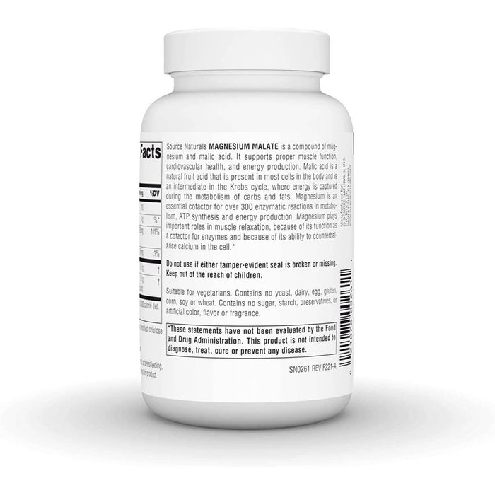 Source Naturals Magnesium Malate 1250mg 90 Tablets | Premium Supplements at MYSUPPLEMENTSHOP