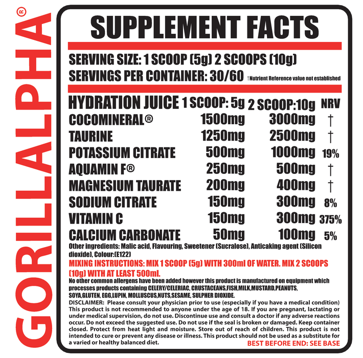 Gorillalpha Hydration Juice 300g - Recovery & Hydration Drinks at MySupplementShop by Gorillalpha