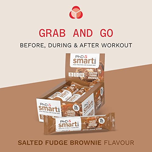 PhD Nutrition | Smart Bar | High Protein Low-Sugar Indulgent Chocolate-Coated Protein Bars | 20 g Protein 238 Calories | Salted Fudge Brownie 12 Bars | High-Quality Protein Bars | MySupplementShop.co.uk