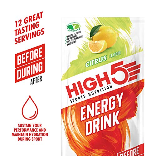 HIGH5 Energy Hydration Drink Refreshing Mix of Carbohydrates and Electrolytes (Citrus 12 x 47g) | High-Quality Energy Drinks | MySupplementShop.co.uk