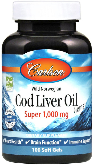 Carlson Labs Wild Norwegian Cod Liver Oil Gems, 1000mg - 100 softgels - Omegas, EFAs, CLA, Oils at MySupplementShop by Carlson Labs