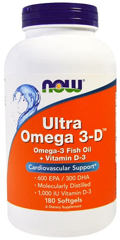 NOW Foods Ultra Omega 3-D with Vitamin D-3 - 180 softgels | High-Quality Omegas, EFAs, CLA, Oils | MySupplementShop.co.uk