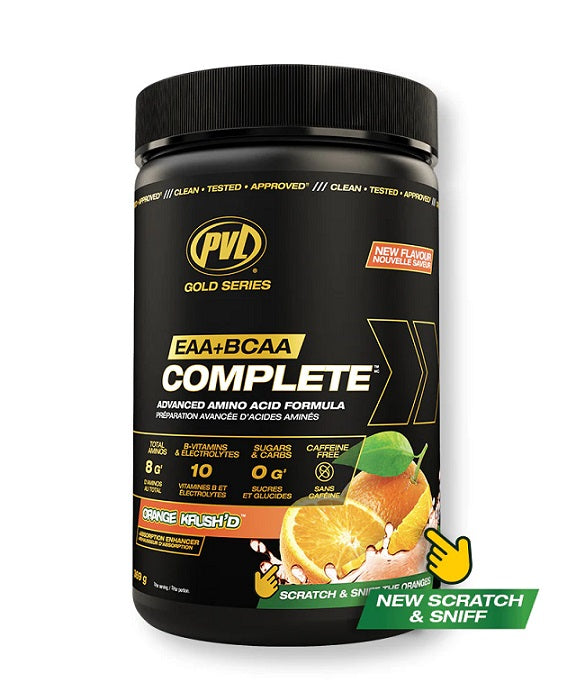 PVL Essentials Gold Series EAA + BCAA Complete, Orange Krush'd - 369g | High-Quality BCAAs | MySupplementShop.co.uk